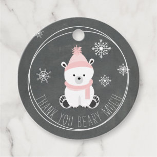Pink Polar Bear Snowflakes Chalkboard Baby Dusche Geschenkanhänger