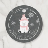Pink Polar Bear Snowflakes Chalkboard Baby Dusche Geschenkanhänger (Vorderseite)