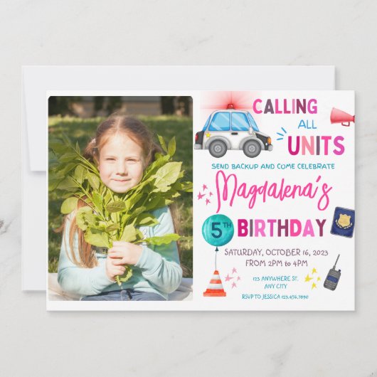 Pink Police girl Birthday Party Einladung (Vorderseite)