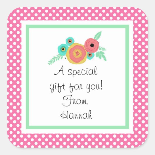 Pink Polk Dot Custom Gift Aufkleber (Vorderseite)