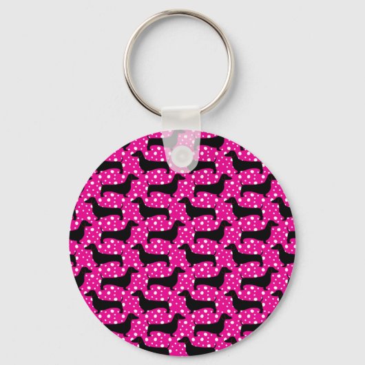 Pink-Polka-Dackeln Schlüsselanhänger (Vorderseite)