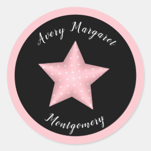 Pink Polka Dot 3D Star mit dem ersten Mittleren Le Runder Aufkleber