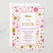 Pink Polka Dot 4. Geburtstag Party Einladung (Vorne/Hinten)