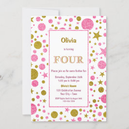 Pink Polka Dot 4. Geburtstag Party Einladung
