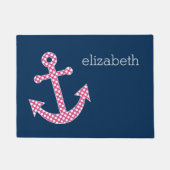 Pink Polka Dot Anchor mit Individuelle Name der Ma Fußmatte (Vorderseite)