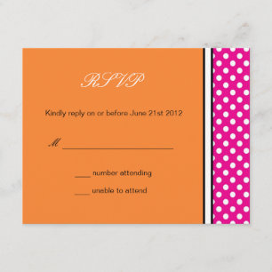 Pink Polka Dot and Mandarine Wedding RSVP Karte