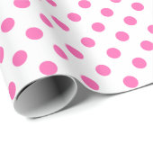 Pink Polka Dot auf weißem Mittelraum Geschenkpapier (Rolleneckpunkt)