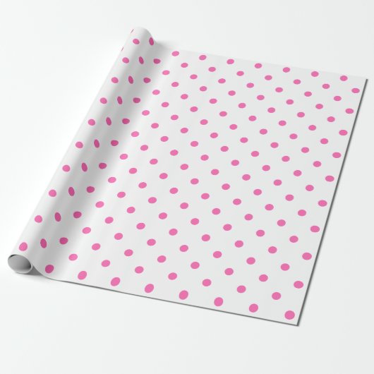 Pink Polka Dot auf weißem Wrapping Paper Geschenkpapier (Ungerollt)