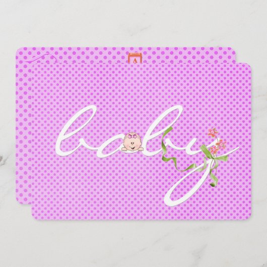 Pink Polka Dot Baby Dusche Einladung (Vorne/Hinten)