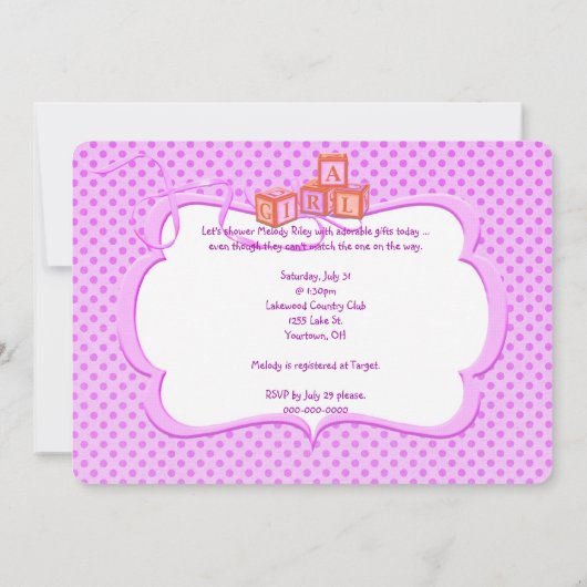 Pink Polka Dot Baby Dusche Einladung (Rückseite)