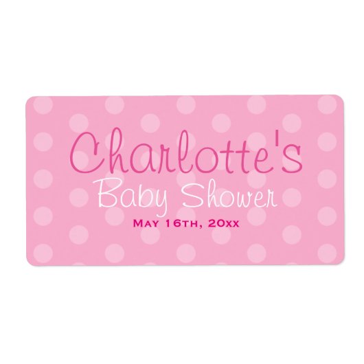 Pink Polka Dot Baby Dusche Wasserflaschen Etikette (Vorne)