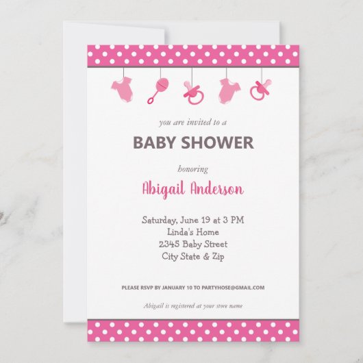 Pink Polka Dot Baby Girl Babydusche Einladung (Vorderseite)