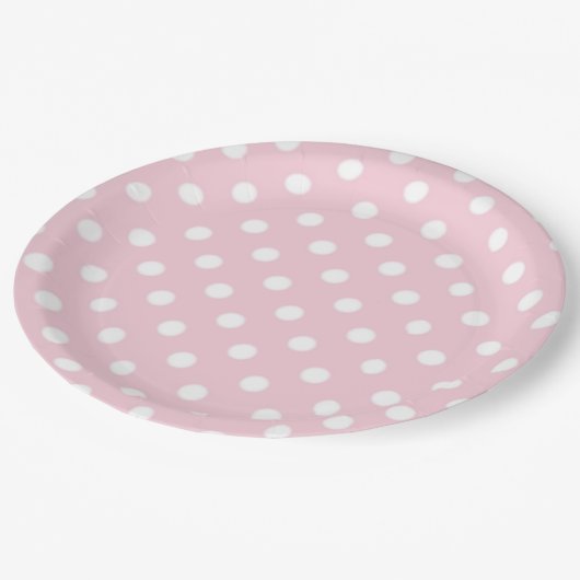 Pink Polka Dot Baby Girl Babydusche Pappteller (Schrägansicht)