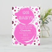 Pink polka dot Baby Shower Invitation Einladung (Stehend Vorderseite)