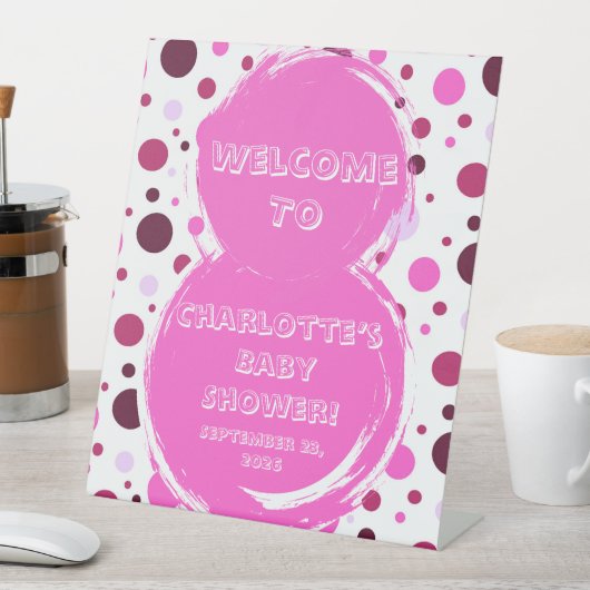 Pink polka dot Baby Shower Invitation Sockelschild (In Situ)