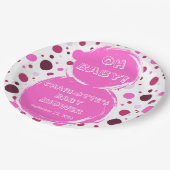 Pink polka dot baby shower Paper plates Pappteller (Schrägansicht)