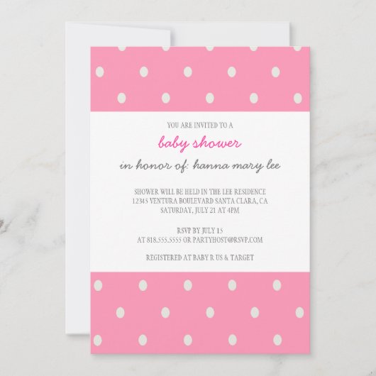 Pink Polka Dot Babydusche Einladung (Vorderseite)