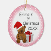Pink Polka Dot Baby's First Christmas Custom Year Keramik Ornament (Links)