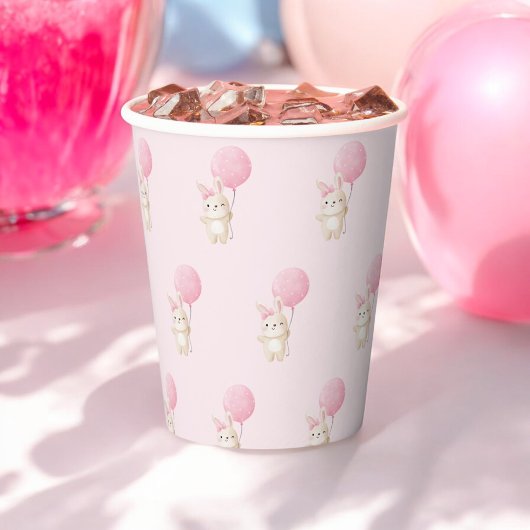 Pink Polka Dot Balloon Bunny Pappbecher
