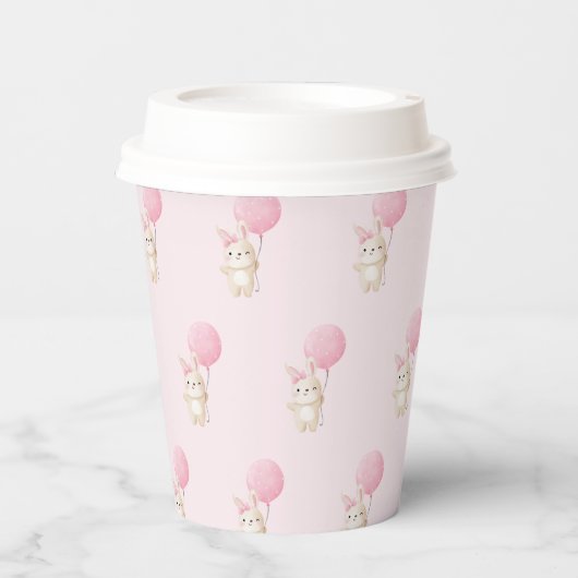 Pink Polka Dot Balloon Bunny Pappbecher (Vorderseite)