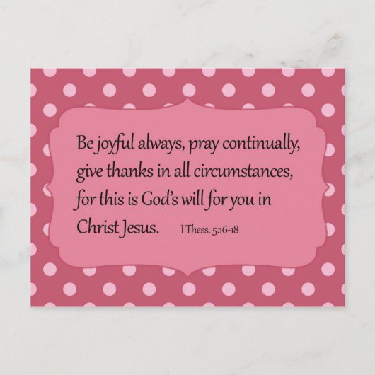 Pink Polka Dot Be Joyful Bible Verse Postkarte (Vorderseite)