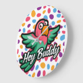 Pink polka dot Bird Große Wanduhr (Winkel)