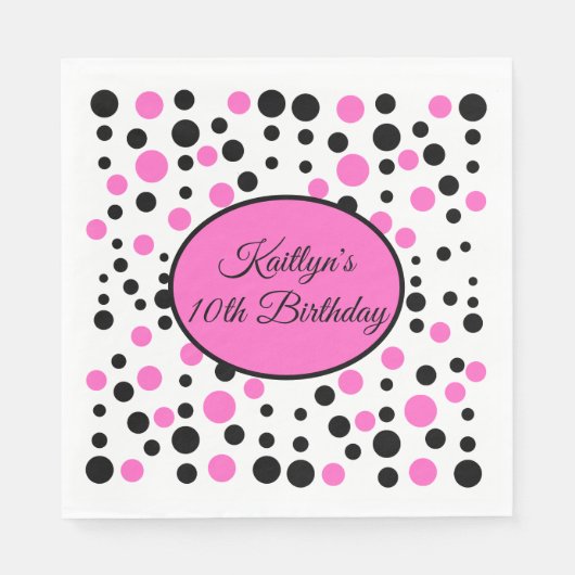 Pink Polka Dot Birthday Serviette (Vorderseite)