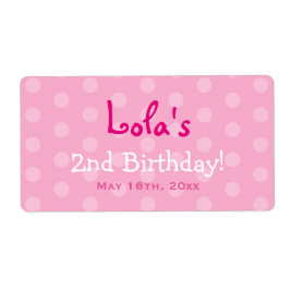 Pink Polka Dot Birthday Water Flasche Labels
