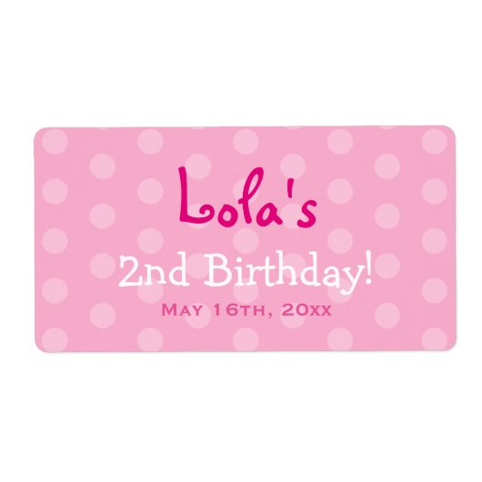 Pink Polka Dot Birthday Water Flasche Labels (Vorne)