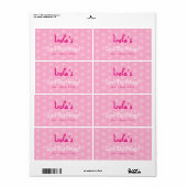 Pink Polka Dot Birthday Water Flasche Labels (Vorne)