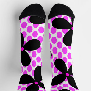 Pink Polka Dot Black Retro Blume Crazy Socken