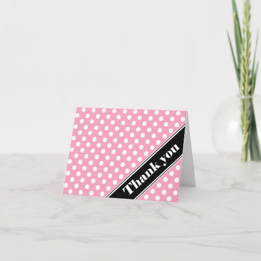 Pink Polka Dot Black Strip Vielen Dank Karten (Vorderseite)