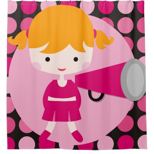 Pink Polka Dot Blond Haair Cheerleader Duschvorhang (Vorderseite)