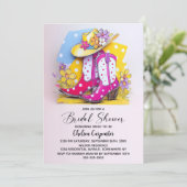 Pink Polka Dot Boots and Cowboy Hat Bridal Shower Einladung (Stehend Vorderseite)