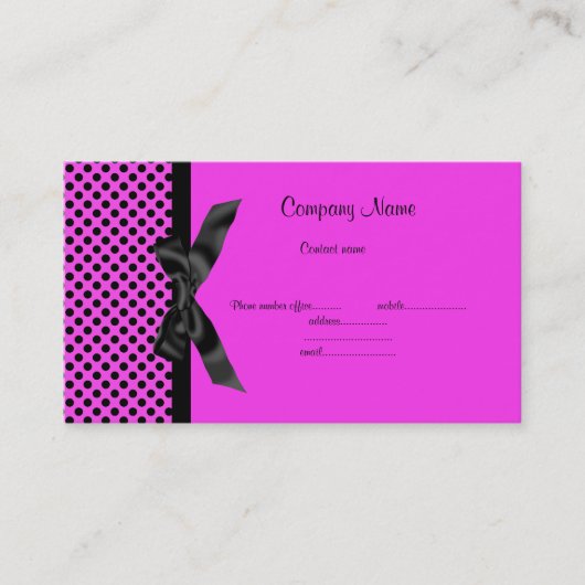 PINK POLKA DOT BOW BUSINESS CARD VISITENKARTE (Vorderseite)