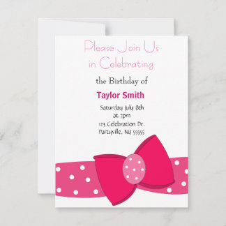 Pink Polka Dot Bow Einladung zum Geburtstag