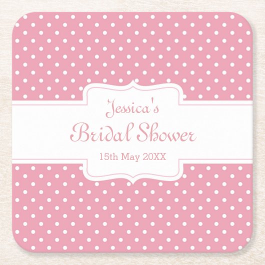 Pink Polka Dot "Brautparty" Personalisiert Rechteckiger Pappuntersetzer (Vorderseite)