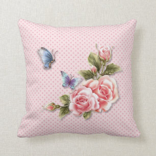 Pink Polka Dot Butterfly Rose Kissen