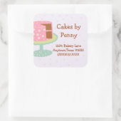 Pink Polka Dot Cake Quadratischer Aufkleber (Tasche)