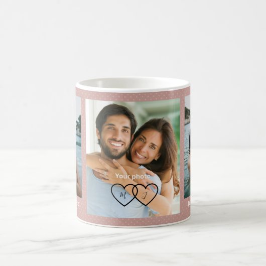 Pink Polka Dot Couple Photo Pink Love Hearts Mug Kaffeetasse (Mittel)