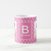 Pink Polka Dot Custom Foto Monogram Coffee Tasse (Mittel)