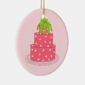 Pink Polka Dot Designer Cake Keramikornament (Rechts)