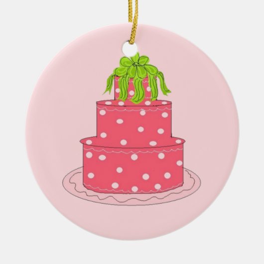Pink Polka Dot Designer Cake Keramikornament (Vorne)