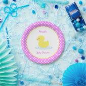 Pink Polka Dot Duck Baby Shower Papierplatte Pappteller (Party)