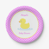 Pink Polka Dot Duck Baby Shower Papierplatte Pappteller (Vorderseite)