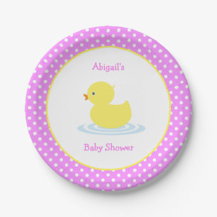 Pink Polka Dot Duck Baby Shower Papierplatte Pappteller