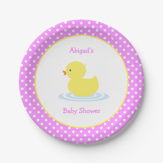 Pink Polka Dot Duck Baby Shower Papierplatte Pappteller (Vorderseite)