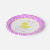 Pink Polka Dot Duck Baby Shower Papierplatte Pappteller (Schrägansicht)