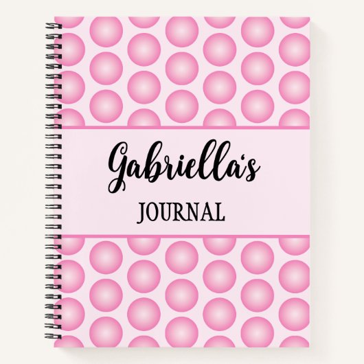 Pink Polka Dot Elegant Script Name Spiral Notebook Notizblock (Vorderseite)