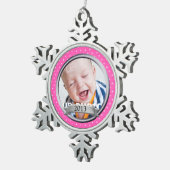 Pink Polka Dot Family Foto Schneeflocken Zinn-Ornament (Rechts)